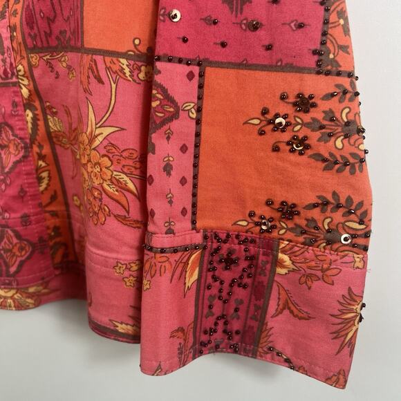 Susan Bristol VTG Petite Med Pink Patchwork Paisley Floral Jacket Sequin Beads - Picture 8 of 12